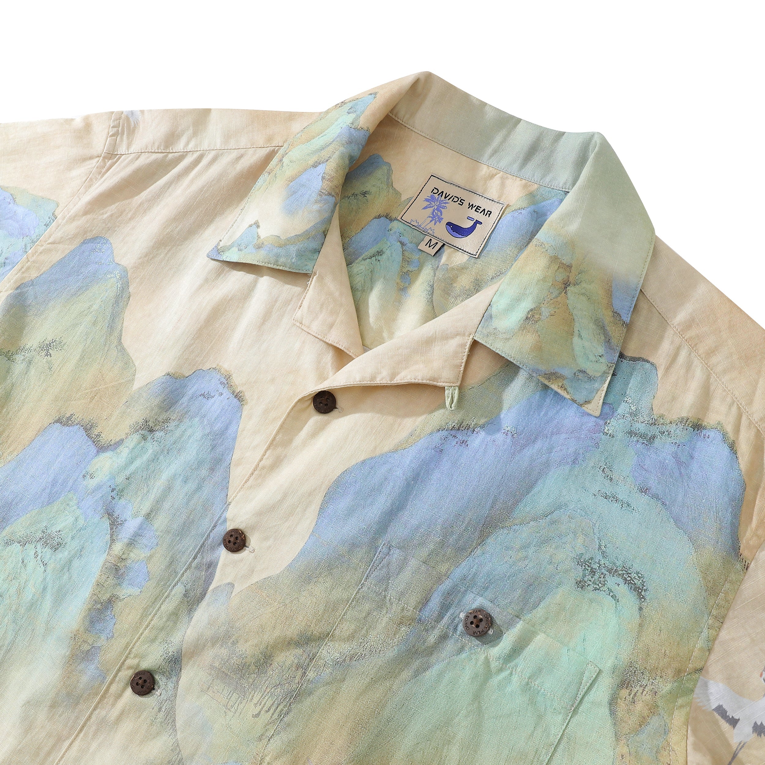 Men's Hawaiian Shirt Crane Rivers and Mountains Short Sleeve Camp Shirt