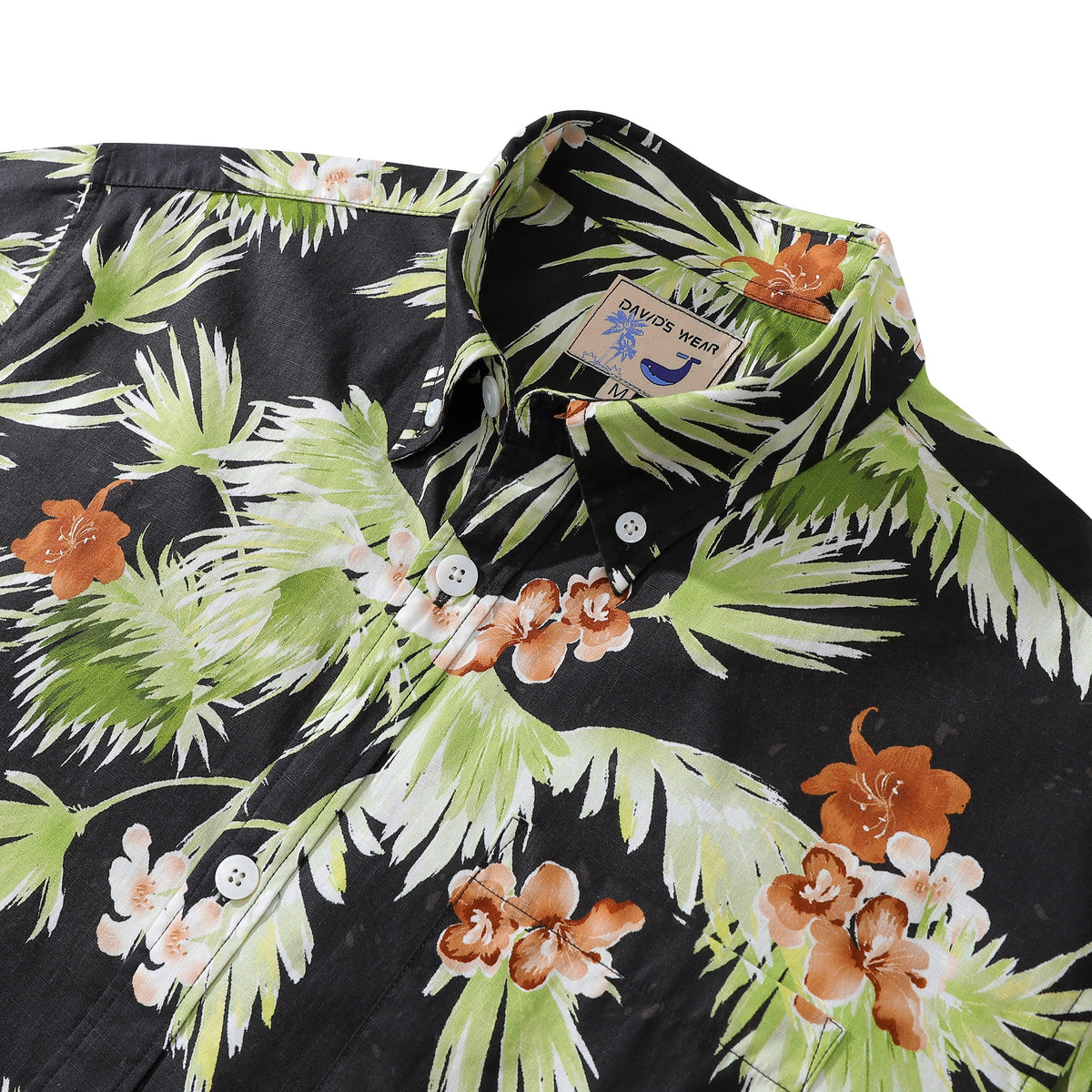 Hawaiian Shirt For Men Black Tropical Floral Print Cotton Short-sleeve ...