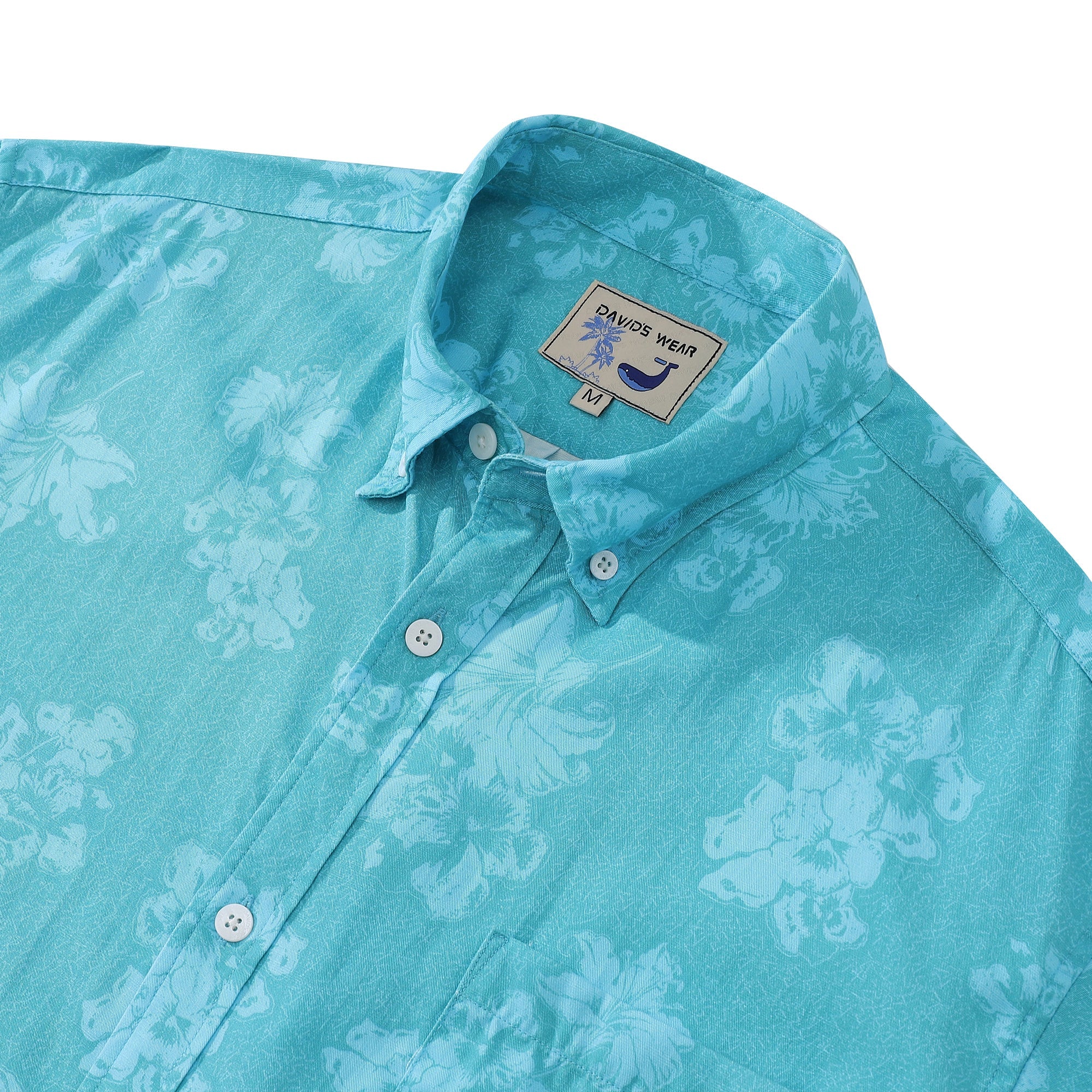 Hawaiian Shirts For Men Blue Lily Print Shirt Short Sleeve