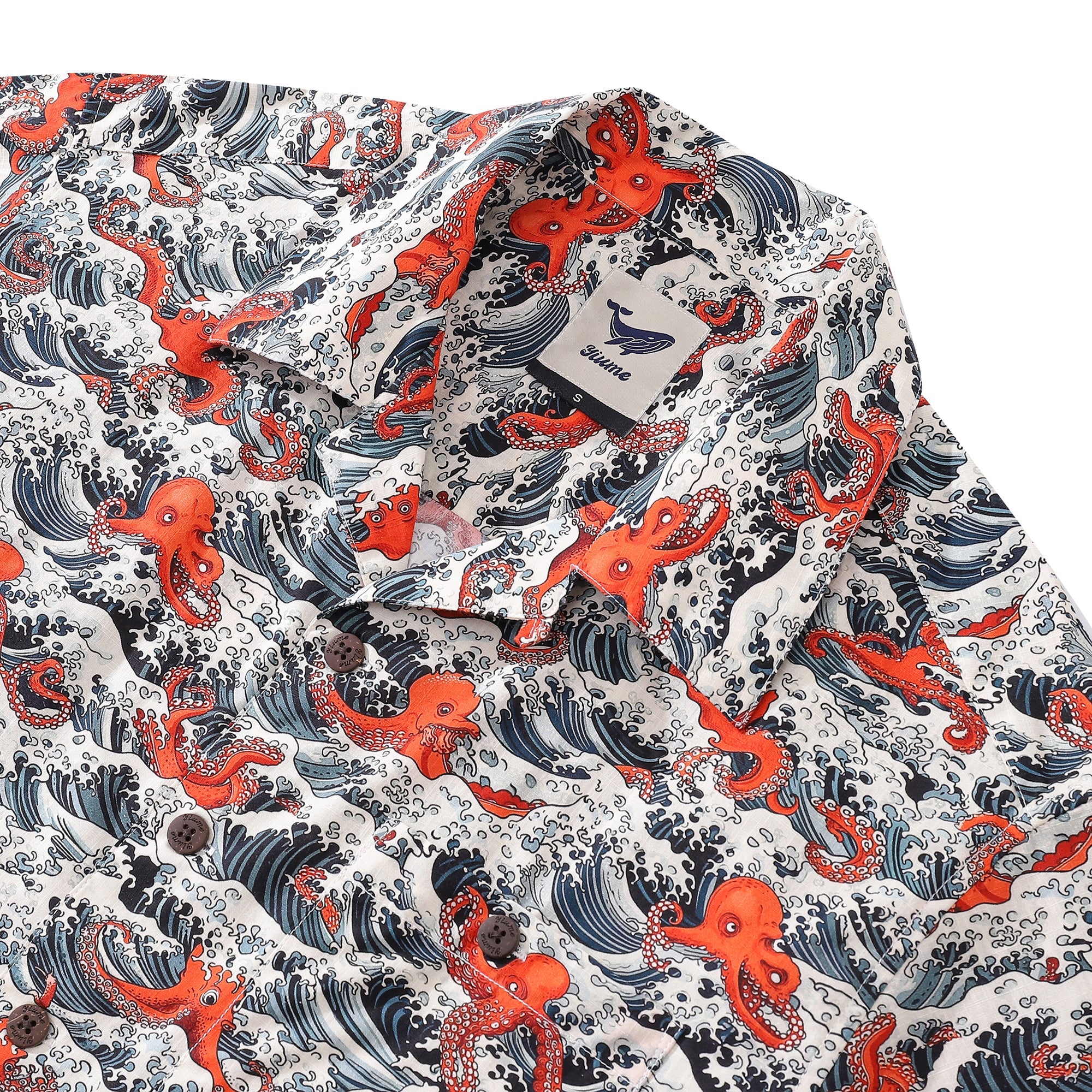 Yiume Hawaiian Shirt For Men Octopus Revelry Shirt Camp Collar 100% Cotton