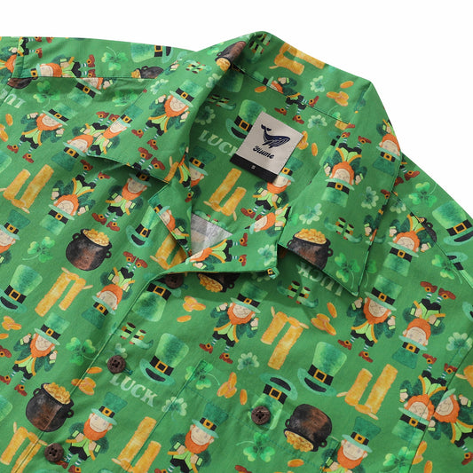 Hawaiian Shirt For Men Irish Parade By Samantha O' Malley Shirt Camp Collar 100% Cotton