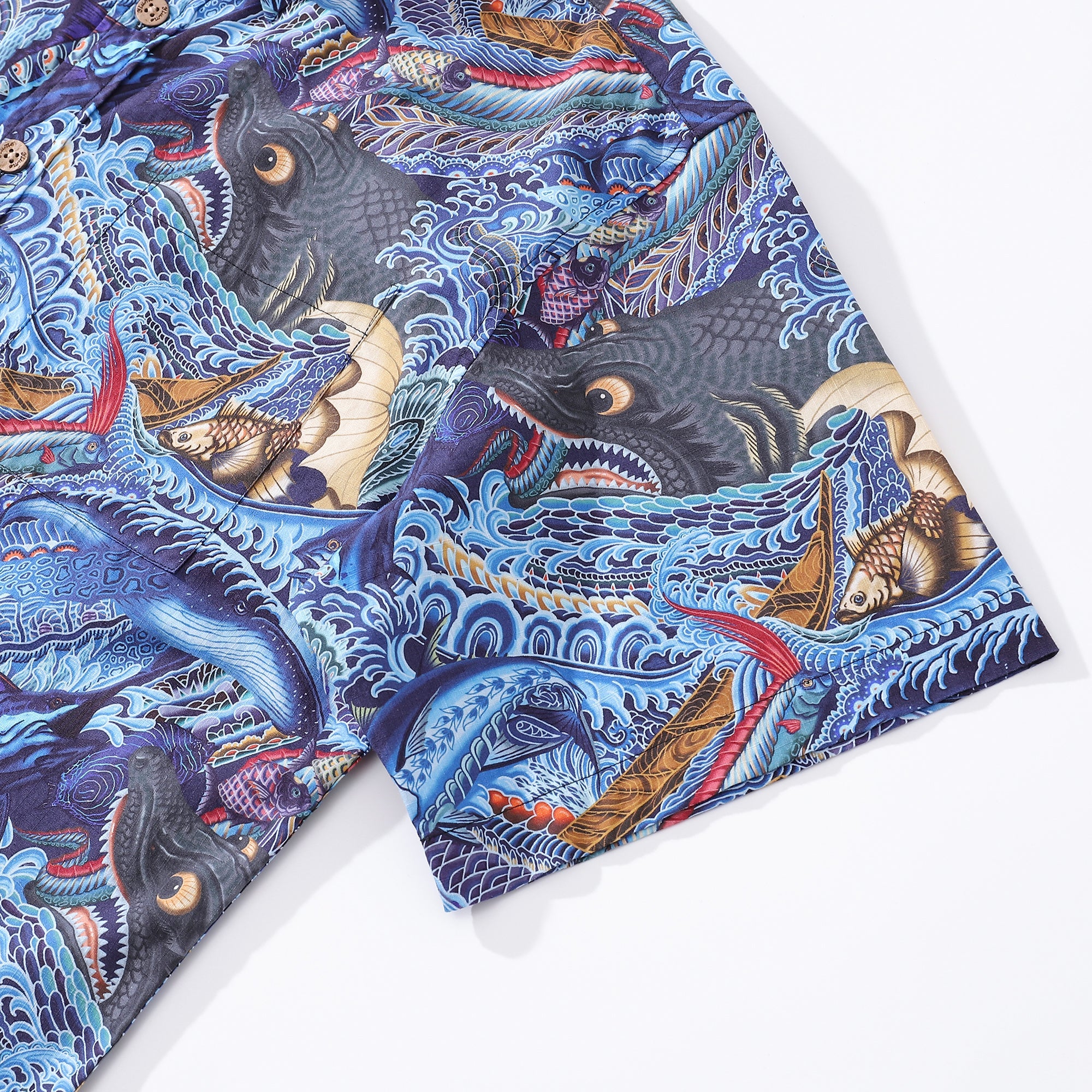 Men's Hawaiian Shirt Oceanic Pursuit Print Cotton Button-down Short Sl ...