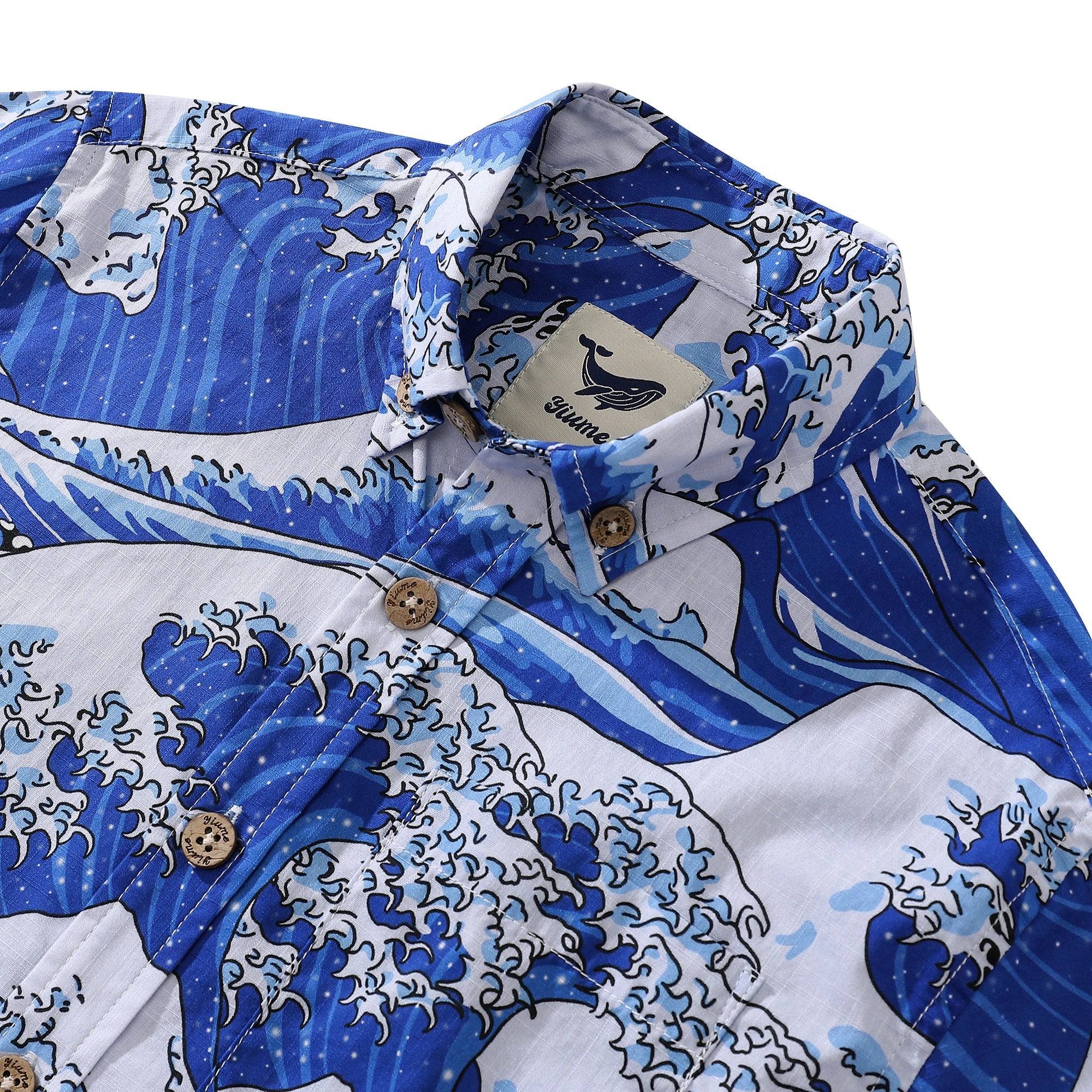 Children's Hawaiian Shirt Ocean Waves Japanese Ukiyo-e Print Cotton Button-down Short Sleeve