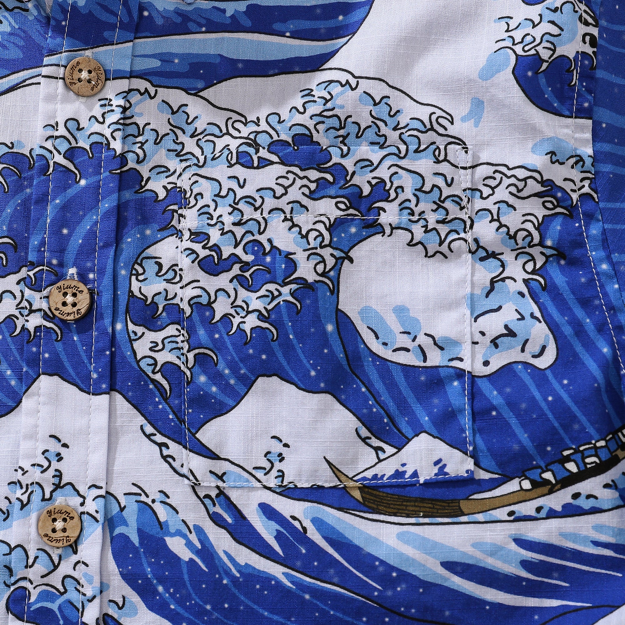 Children's Hawaiian Shirt Ocean Waves Japanese Ukiyo-e Print Cotton Button-down Short Sleeve