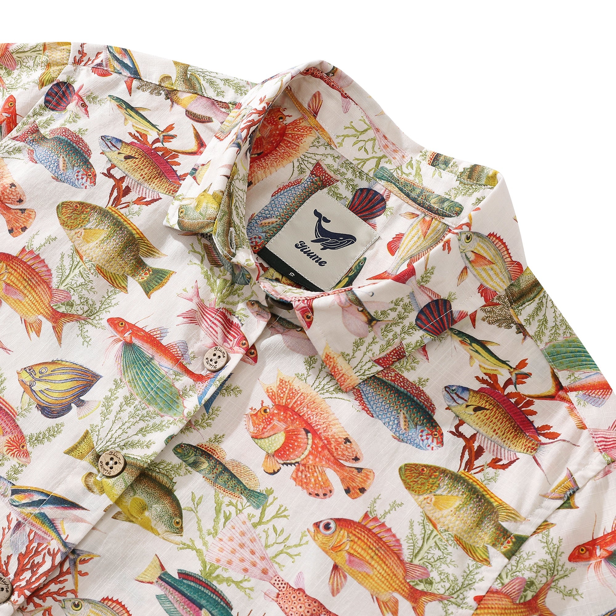 Women's Hawaiian Shirt Sea Ocean Fish Print Cotton Button-down Short Sleeve