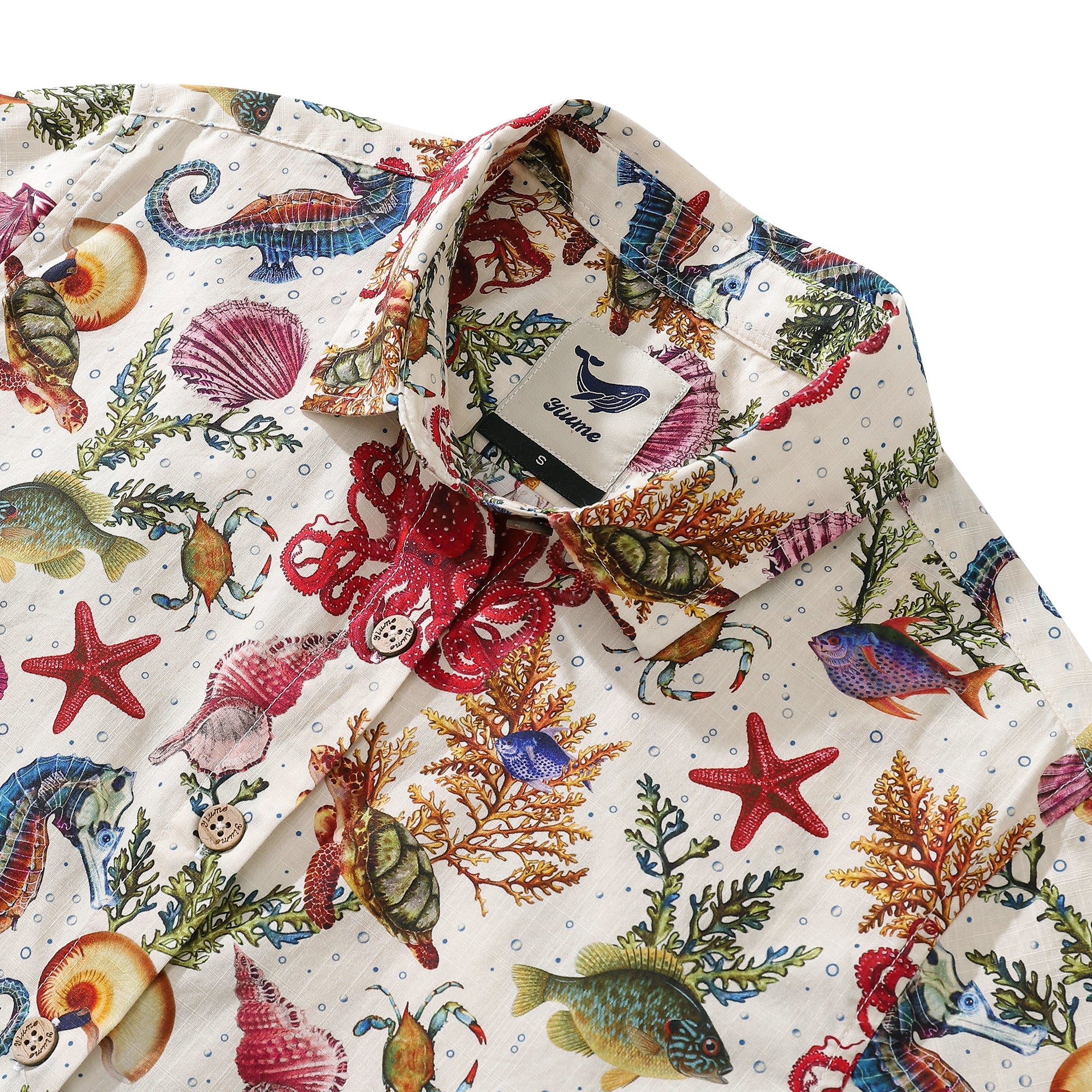 Women's Hawaiian Shirt Marine Life Seahorse Octopus Print Cotton Button-down Short Sleeve Shirt