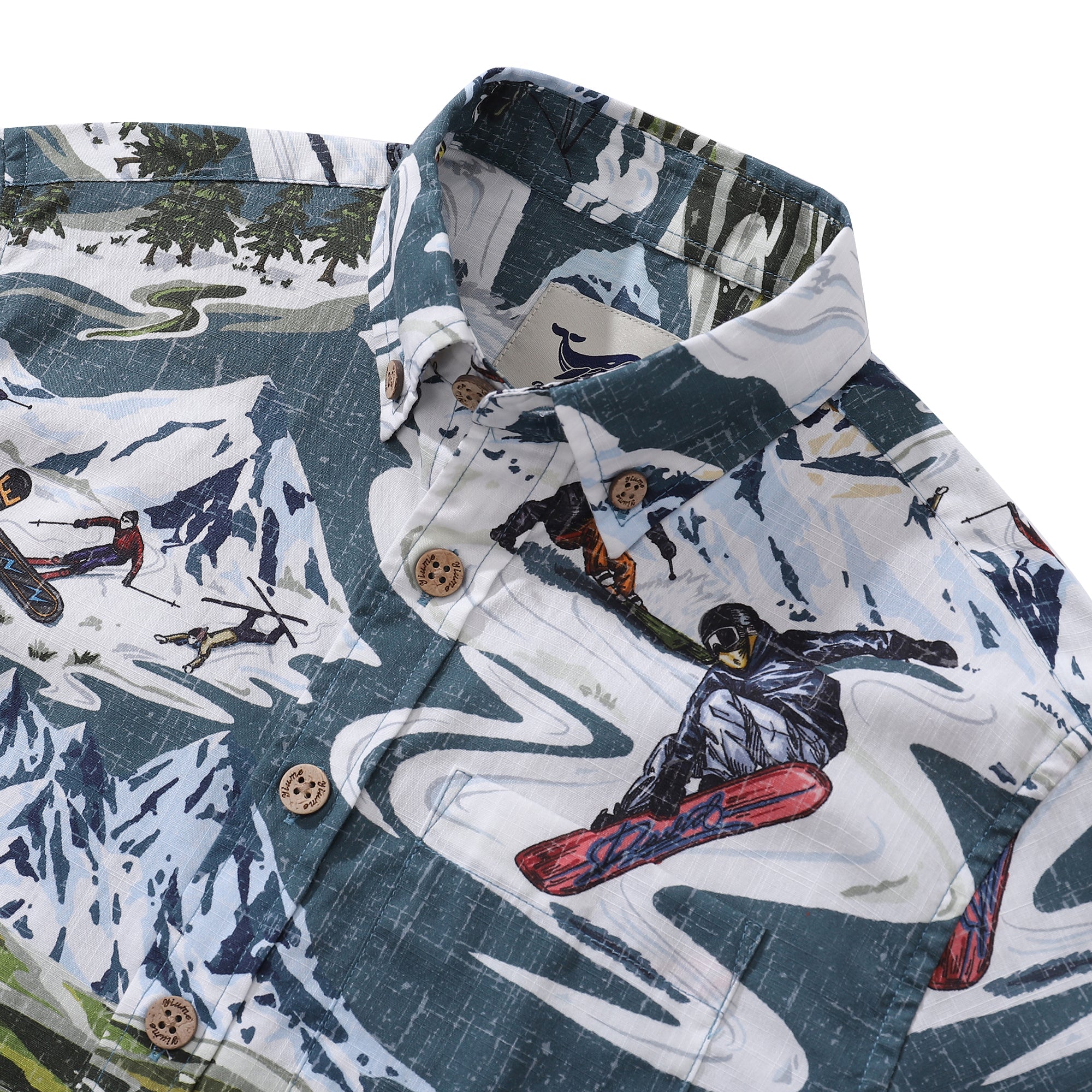 Children's Hawaiian Shirt Extreme Sports Series 2: Mountain Skiing Print Cotton Button-down Short Sleeve