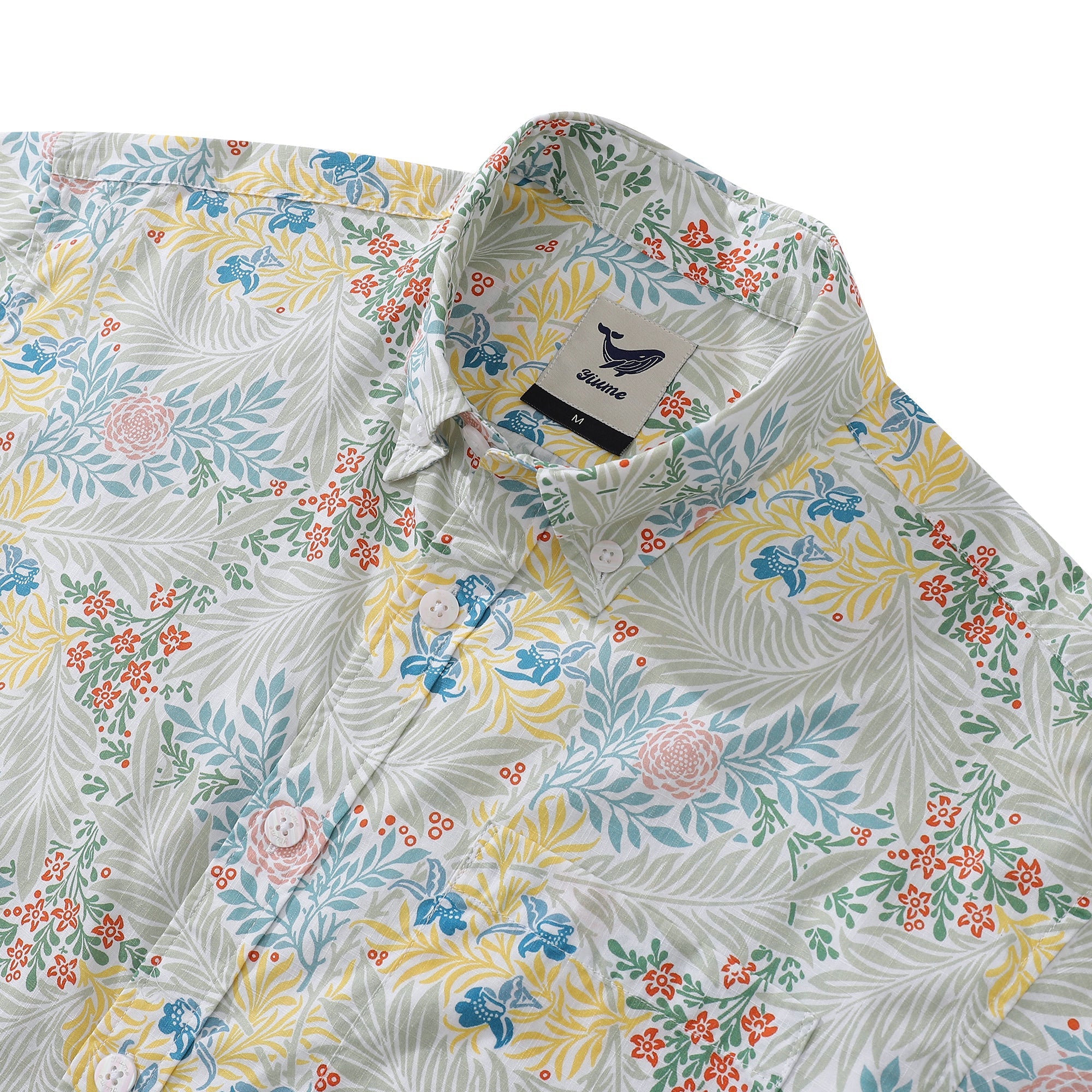 Men's Hawaiian Shirt Flying Swallow Grass Print Cotton Button-down Short Sleeve Aloha Shirt