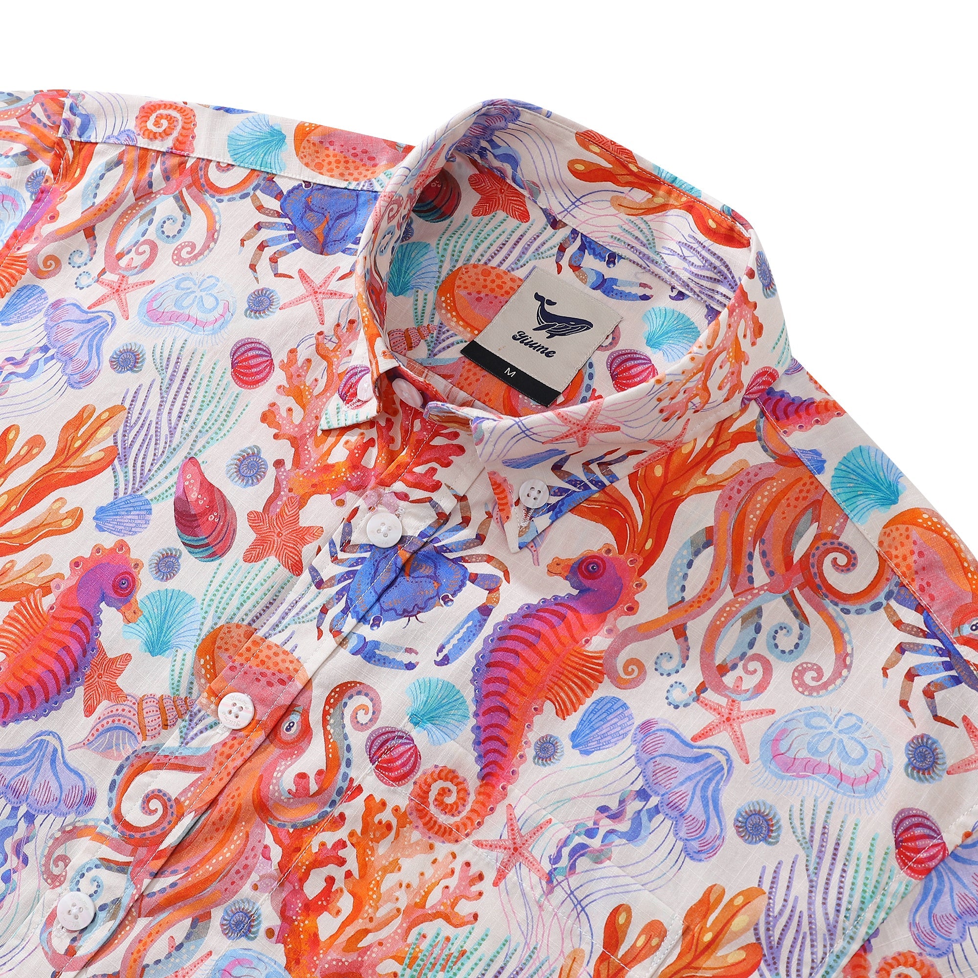 Men's Hawaiian Ocean Shirt Ocean Life Print By Rebecca Elfast Cotton Button-down Short Sleeve Aloha Shirt