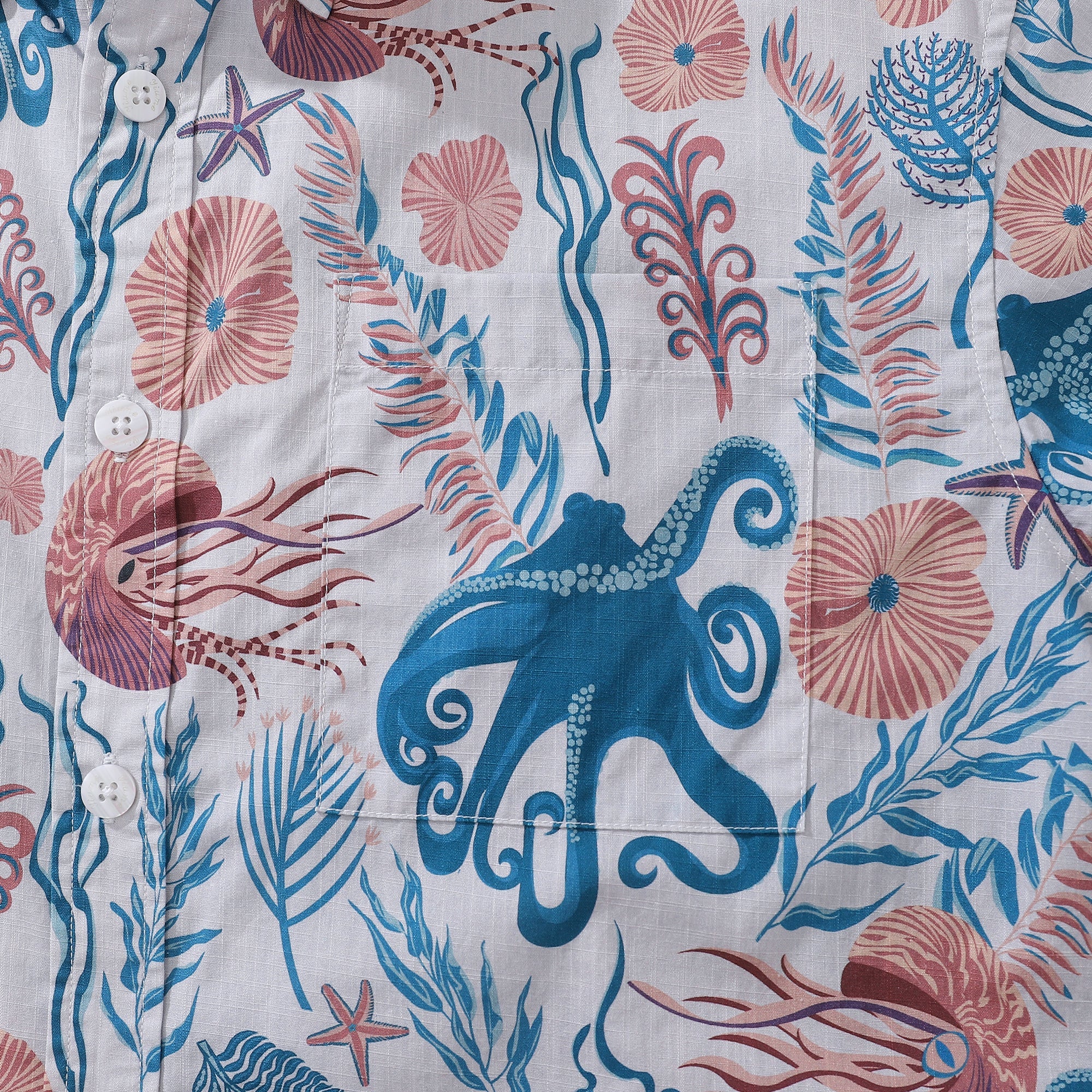 Men's Hawaiian Shirt Octopussy Print By Nina Leth Cotton Button-down Short Sleeve Aloha Shirt