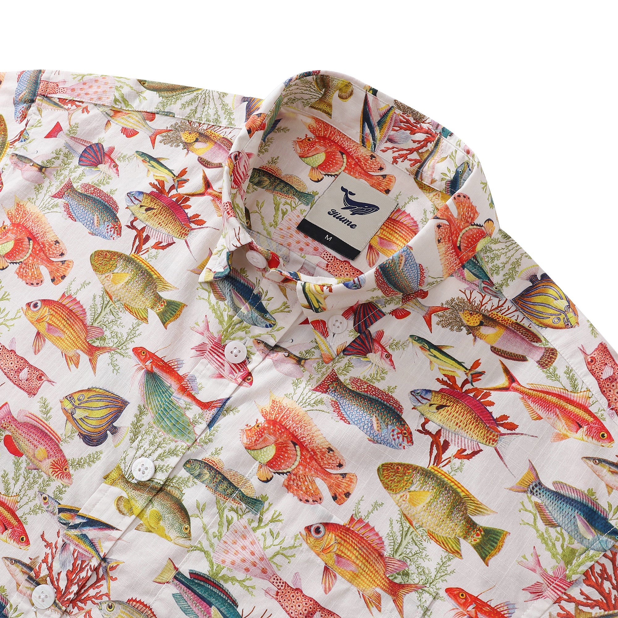 Australia Men's Hawaiian Shirt Sea Ocean Fish Print Cotton Button-down Short Sleeve Aloha Shirt