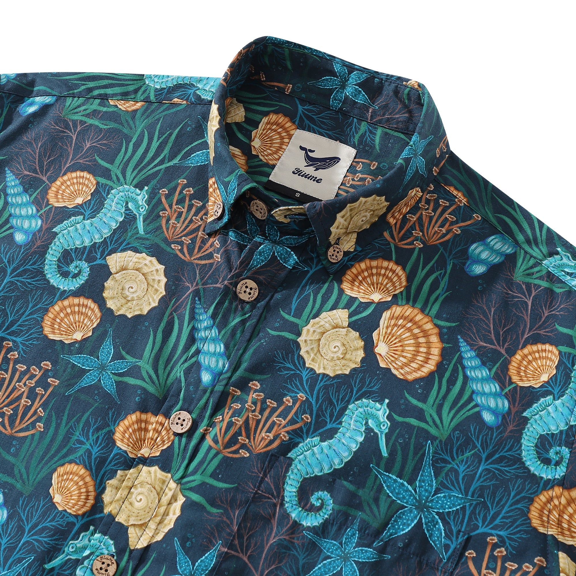 Men's Hawaiian Shirt Wonders of the Sea Print By Luova Flow Cotton Button-down Long Sleeve Aloha Shirt