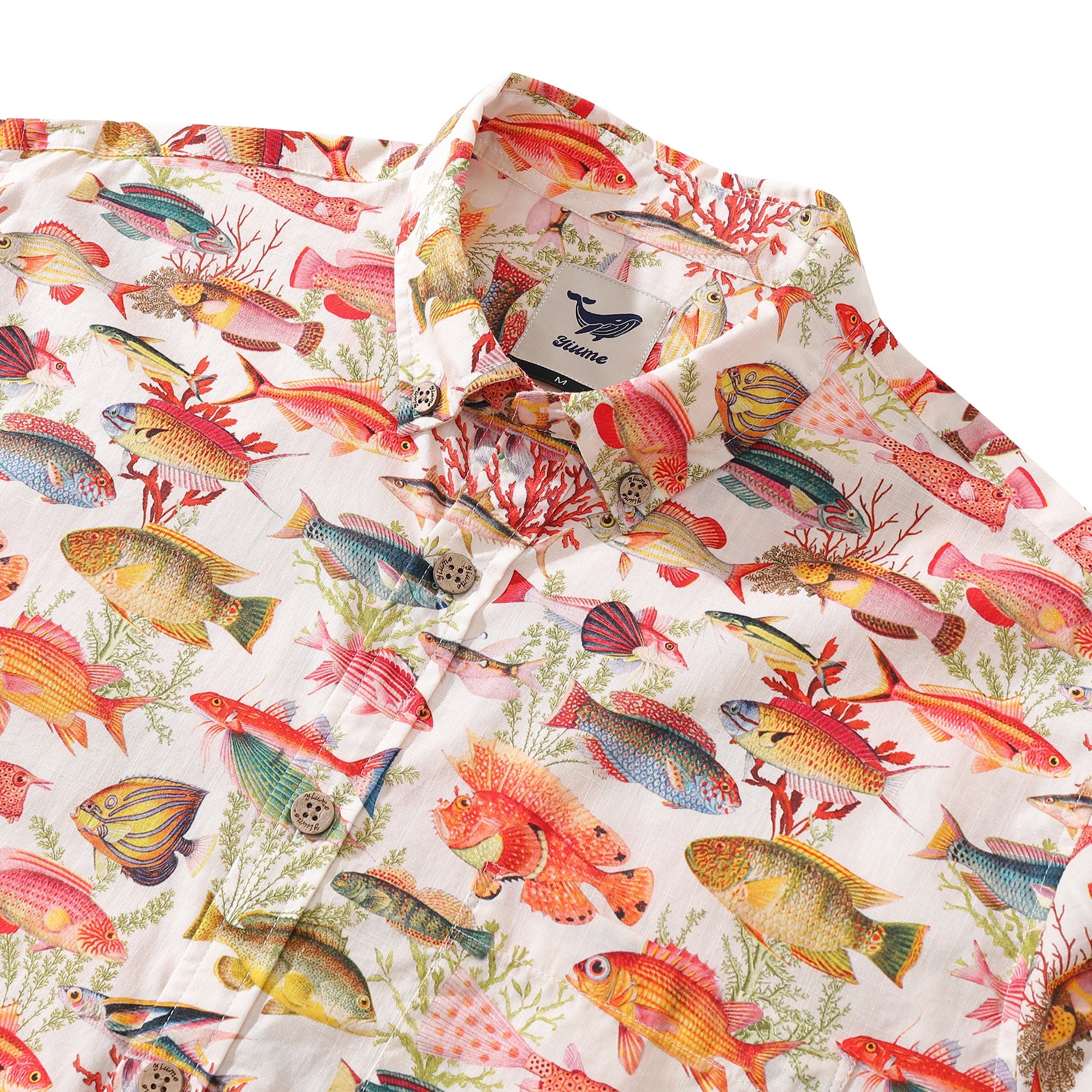 Men's Hawaiian Shirt Sea Ocean Fish Print Cotton Button-down Long Sleeve Aloha Shirt