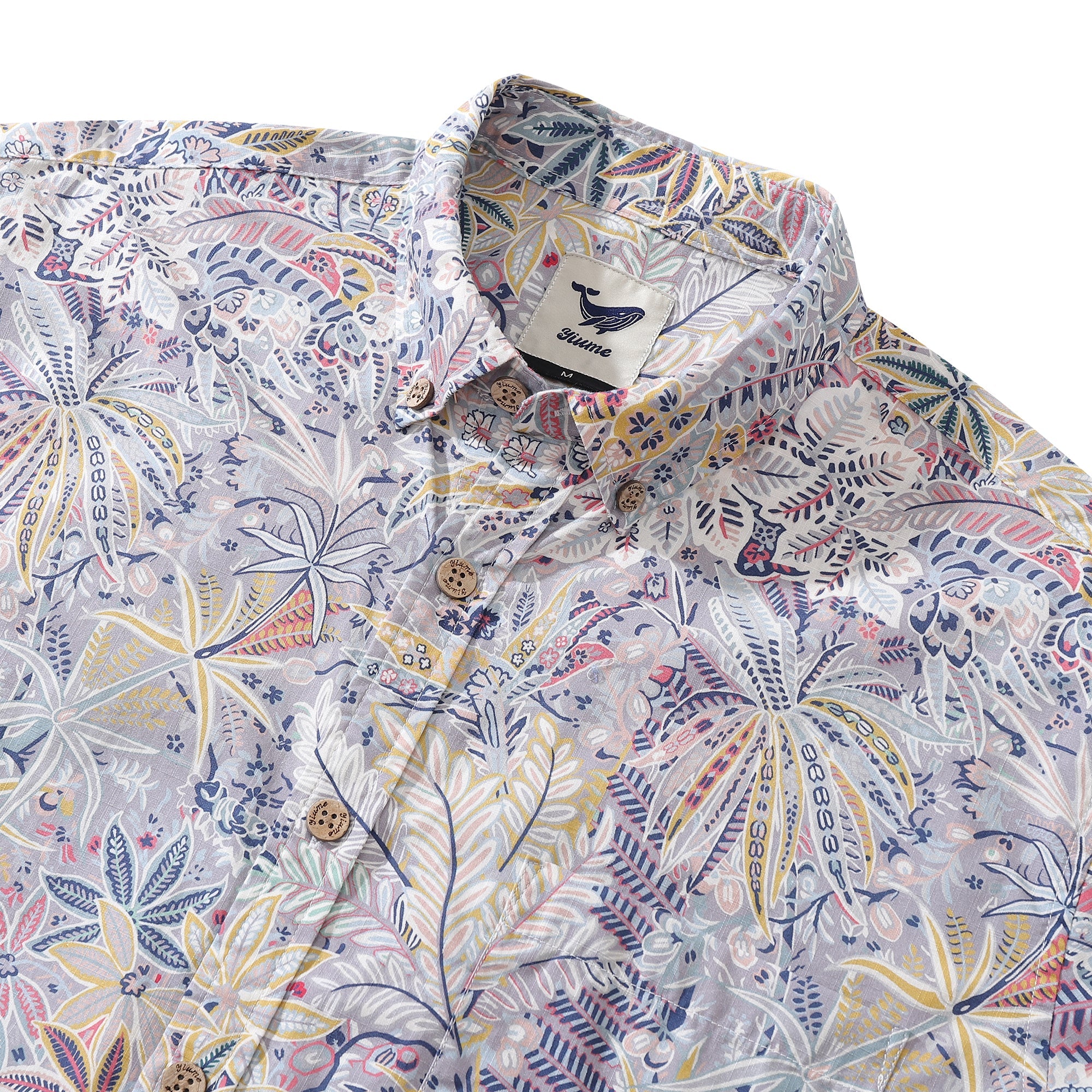 Men's Hawaiian Shirt Tropical Palm Tree Print Cotton Button-down Long Sleeve Aloha Shirt