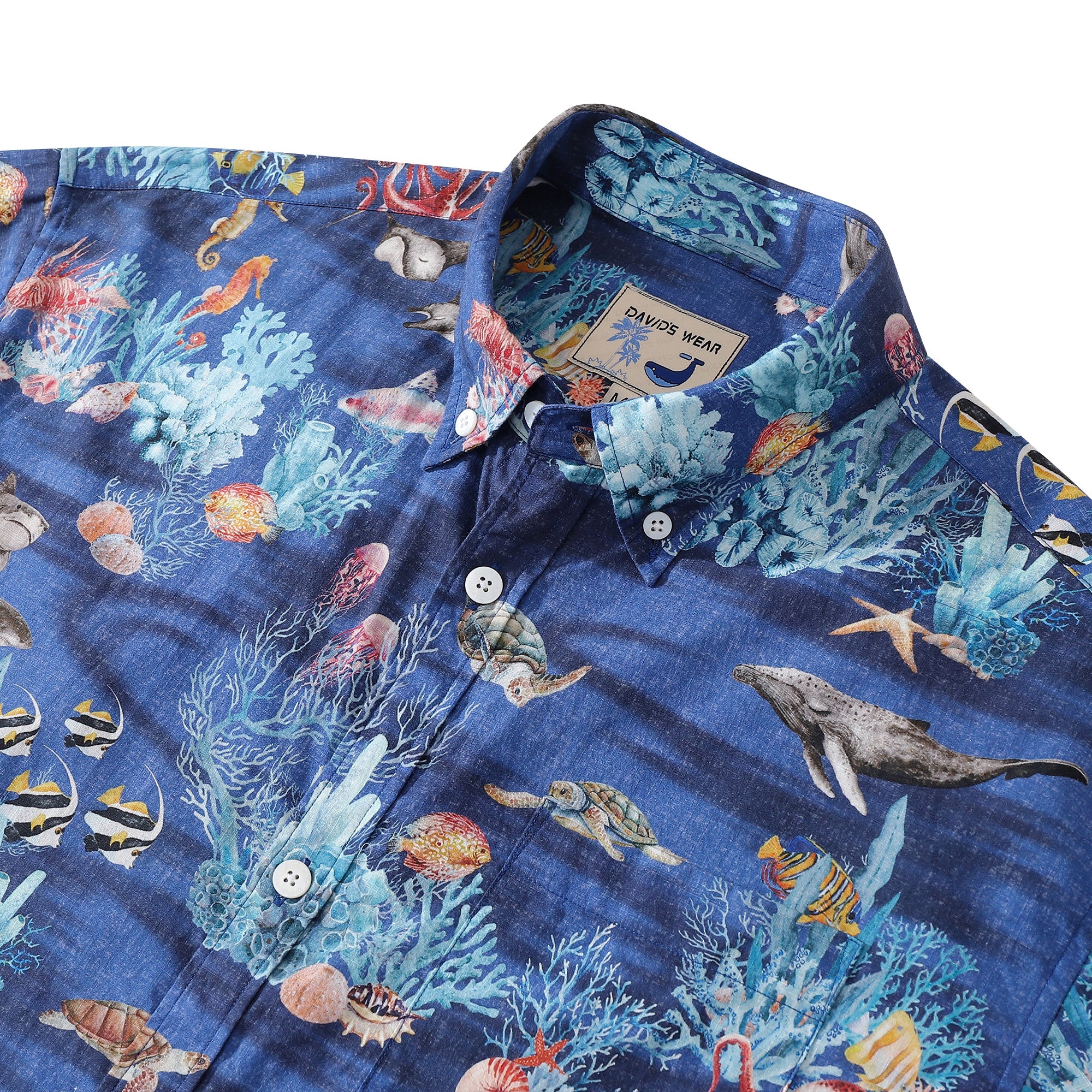 Hawaiian Shirt For Men Blue Short Sleeve Ocean Marine Life Aloha Shirt