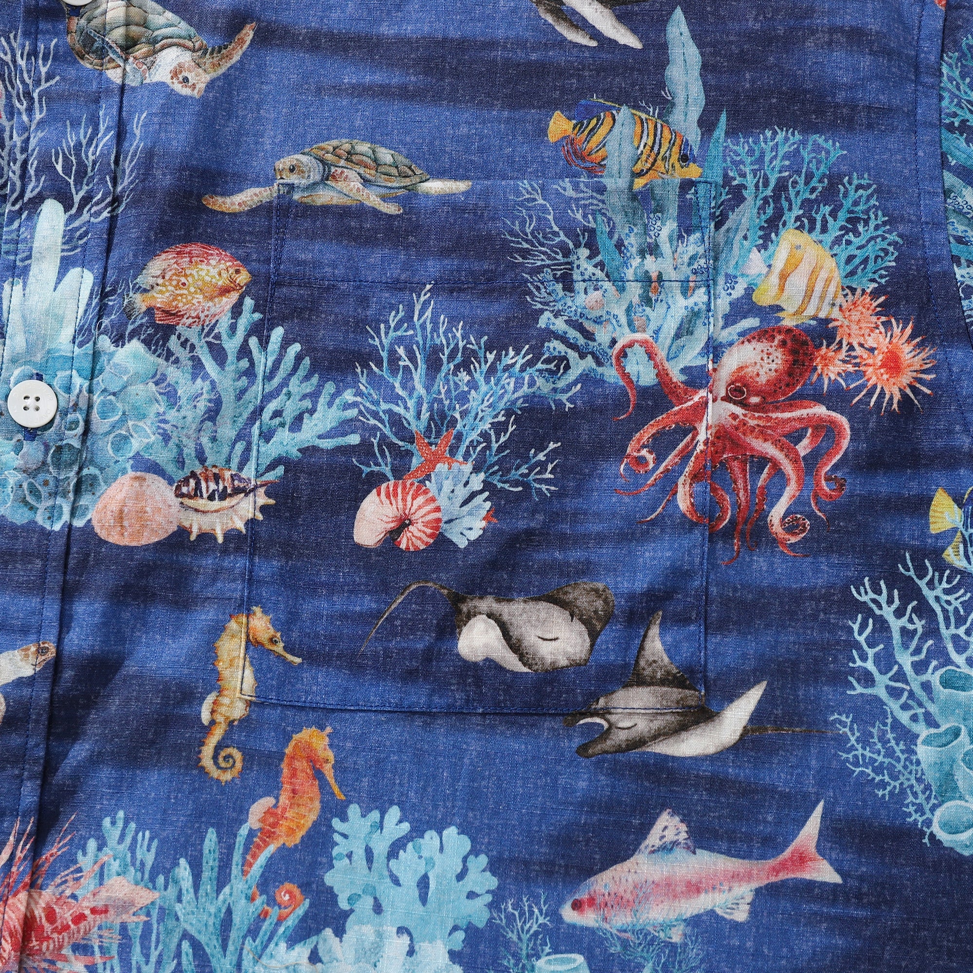 Hawaiian Shirt For Men Blue Short Sleeve Ocean Marine Life Aloha Shirt