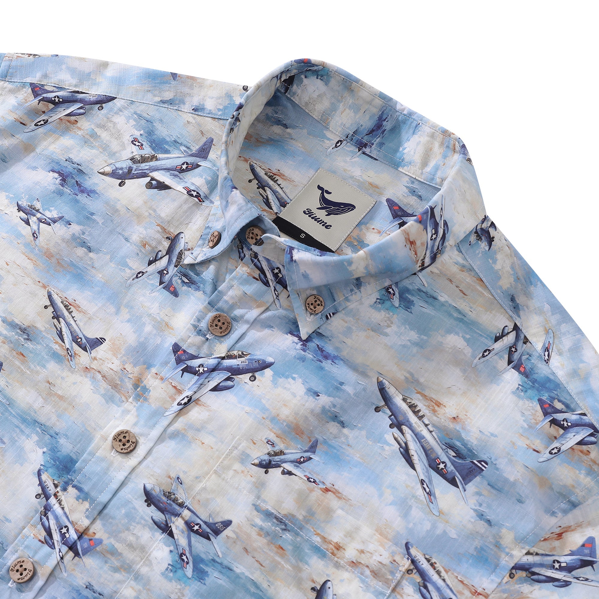 Men's Hawaiian Shirt Pioneering Pilots Print Cotton Button-down Short Sleeve Aloha Shirt