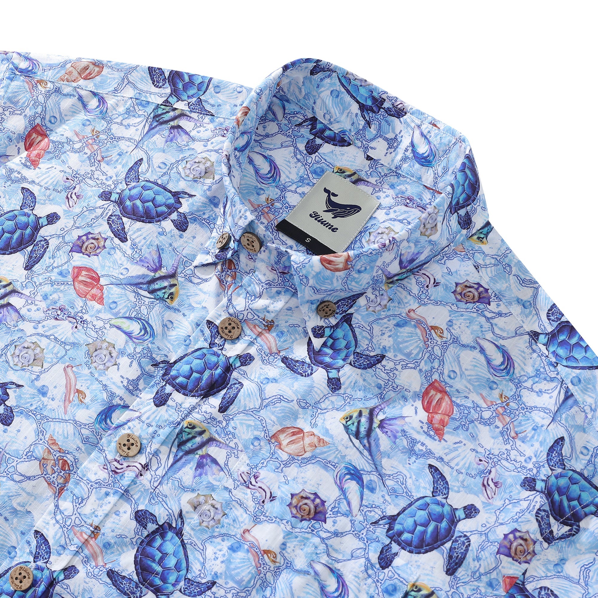 Men's Hawaiian Ocean Shirt A Sea Turtle's Odyssey Print Cotton Button-down Short Sleeve Aloha Shirt