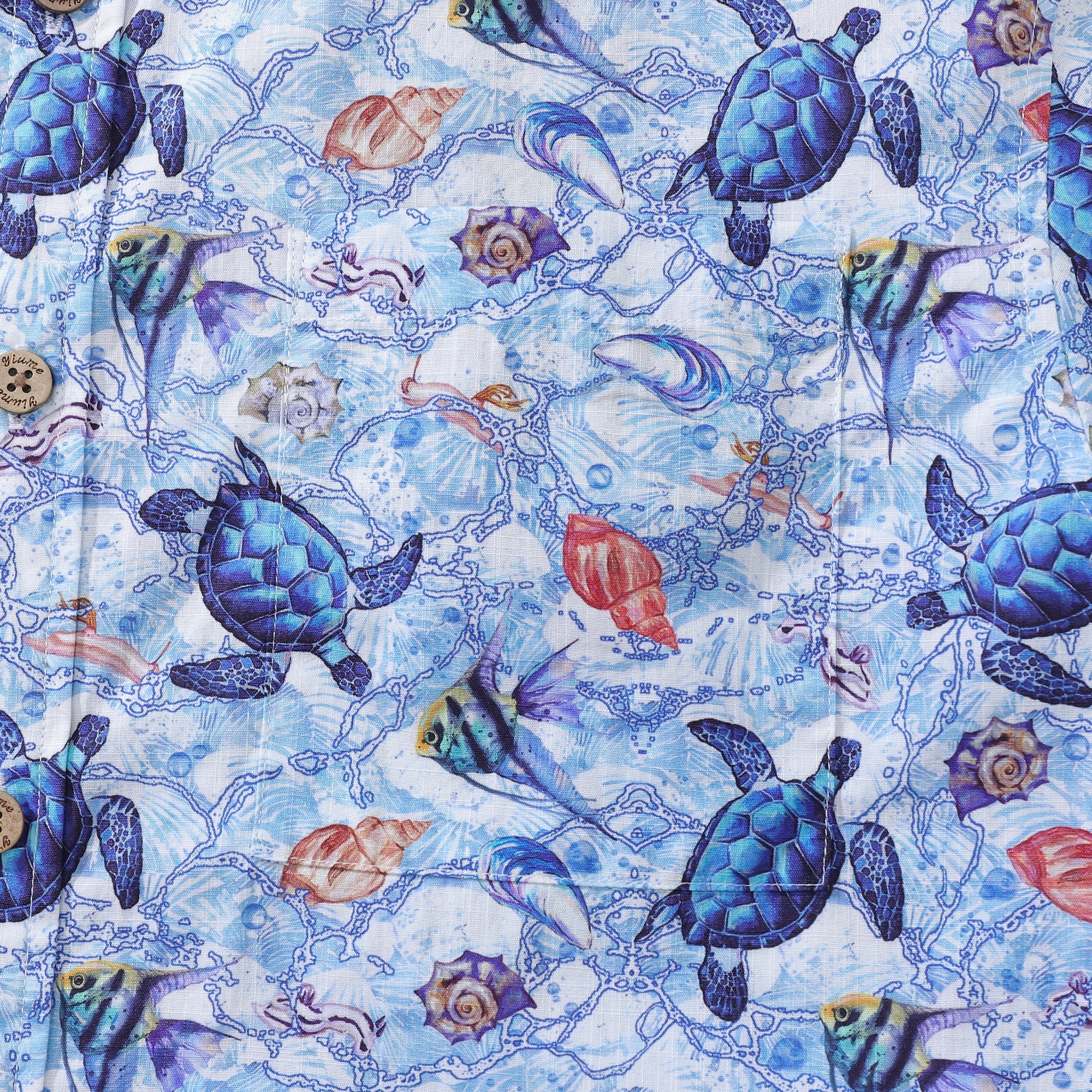 Men's Hawaiian Ocean Shirt A Sea Turtle's Odyssey Print Cotton Button-down Short Sleeve Aloha Shirt