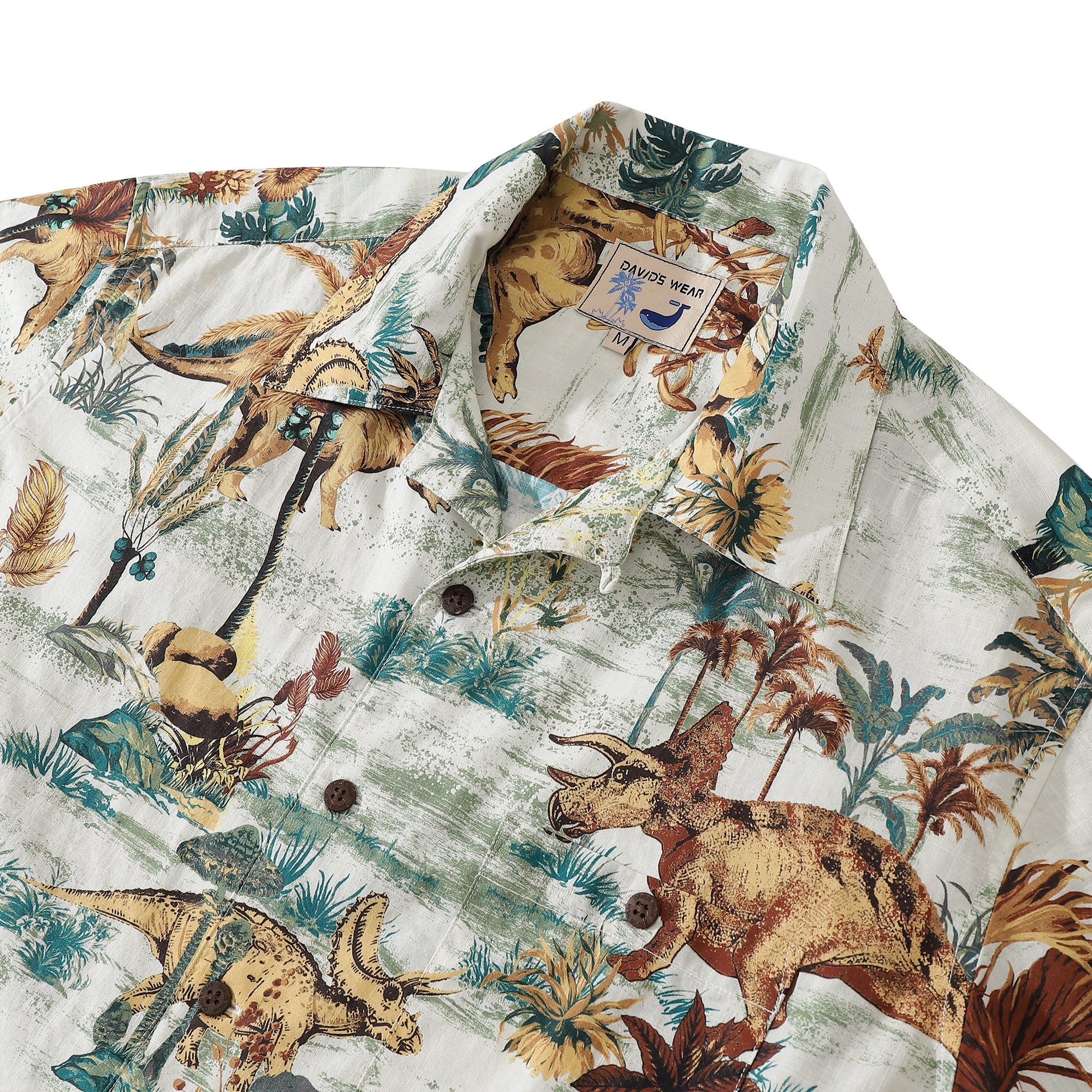 Men's Hawaiian Shirt Dinosaur Land Jurassic Dinos Park Camp Shirt - Cotton