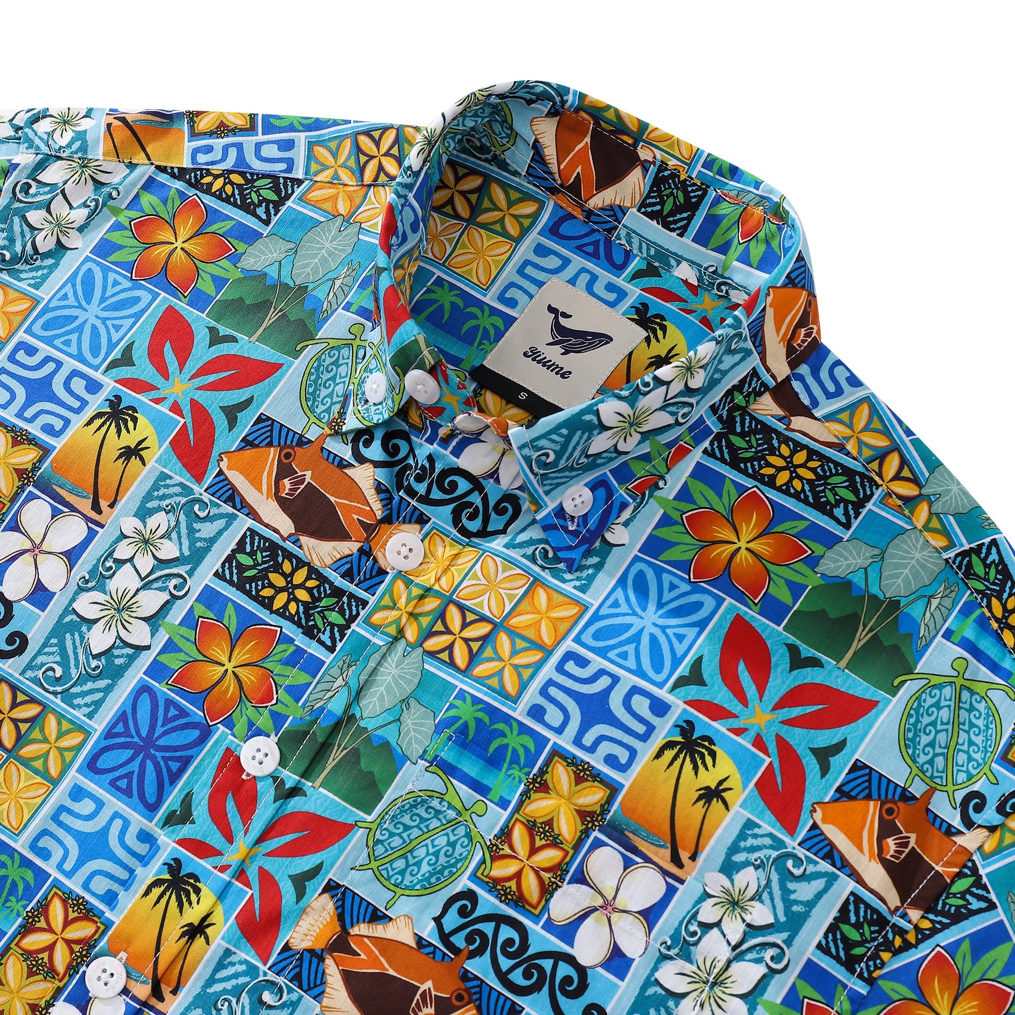 Men's Hawaiian Shirt New Hawaiian Motif Print By James Cotton Button-down Short Sleeve Aloha Shirt