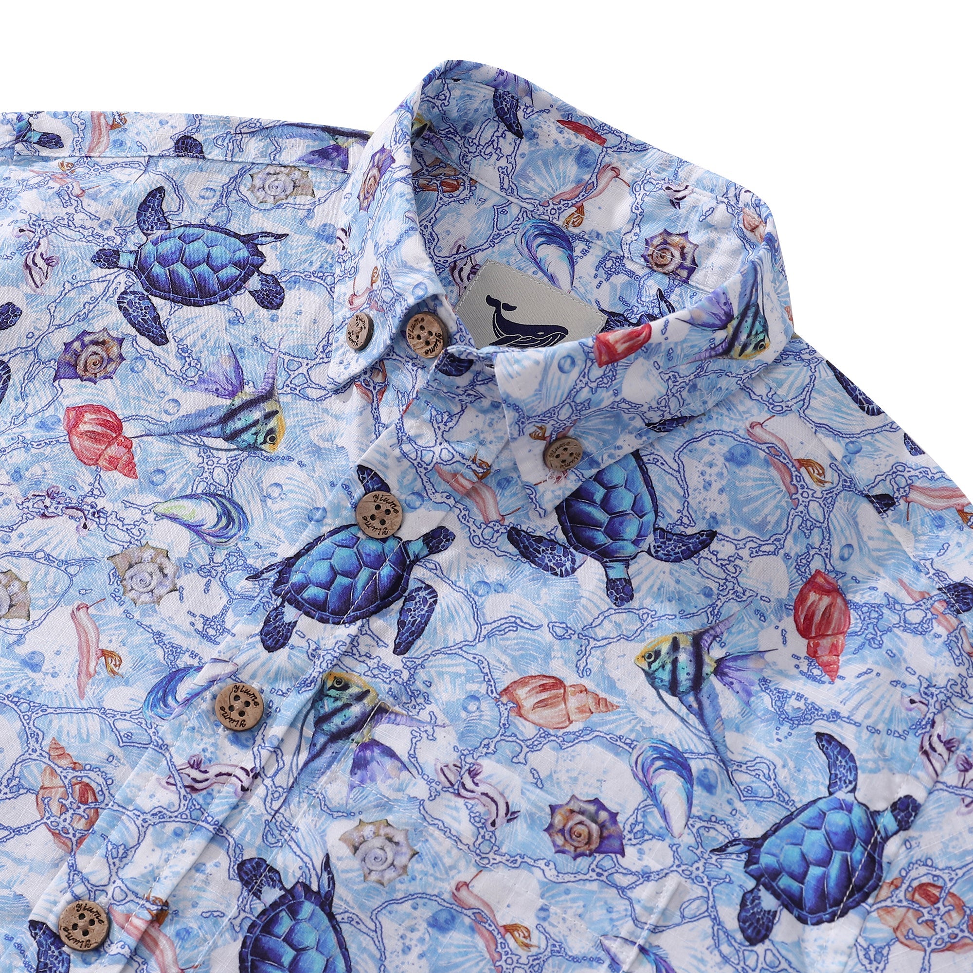 Children's Hawaiian Shirt Roaming Turtles Print Cotton Button-down Short Sleeve