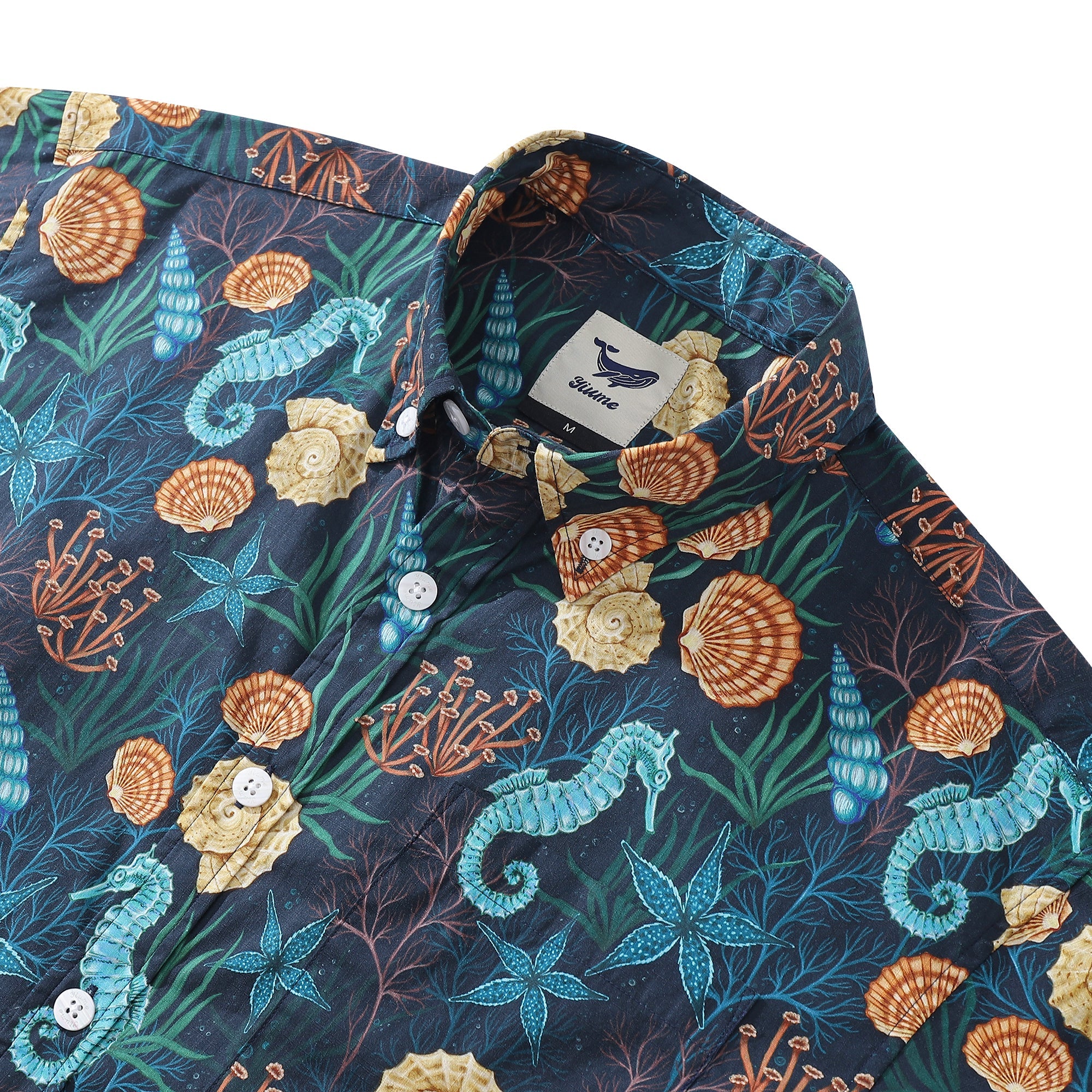 Men's Hawaiian Shirt Wonders of the Sea Print By Luova Flow Cotton Button-down Short Sleeve Aloha Shirt