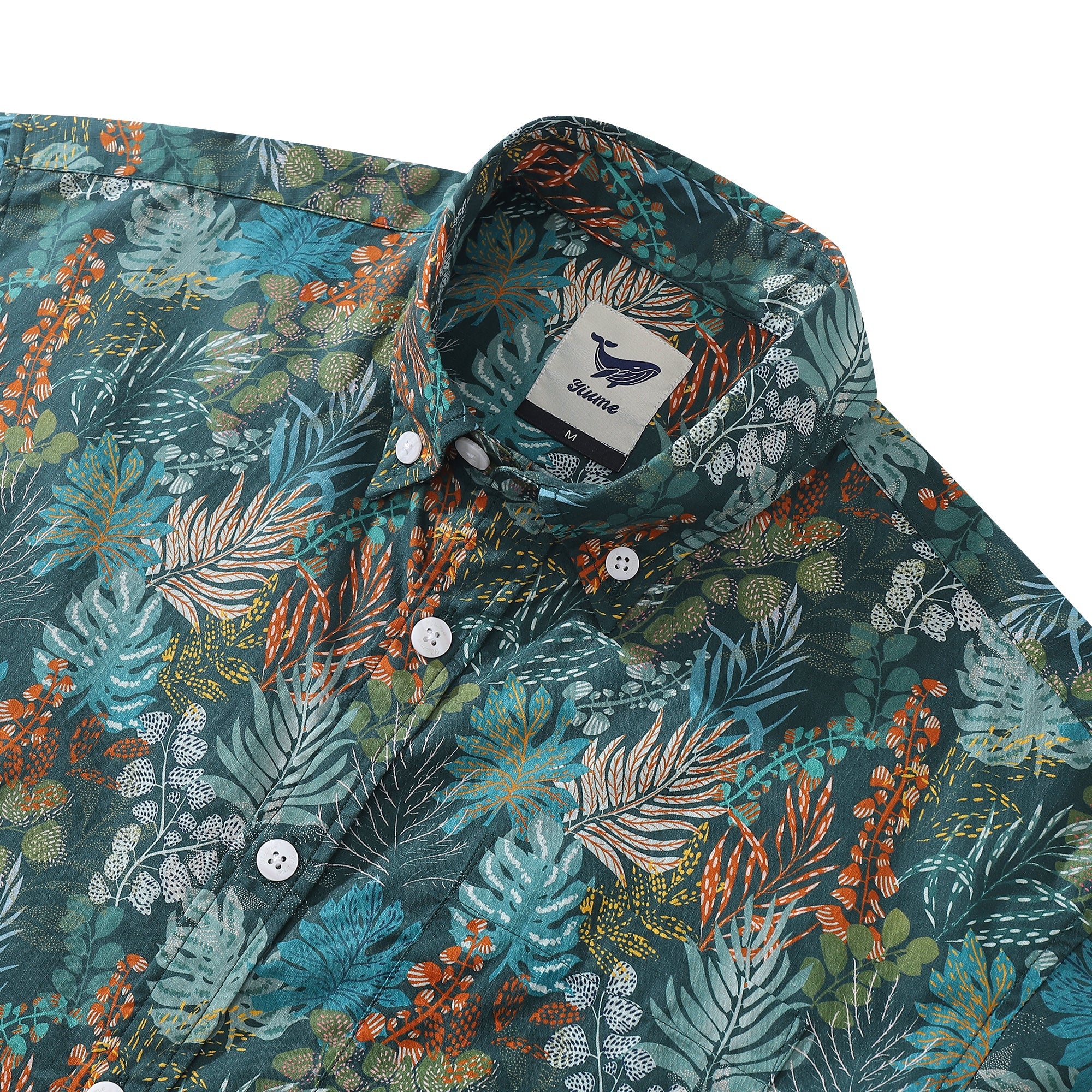 Hawaiian Shirt For Men Emerald Leaves Button Down Short Sleeve Aloha Shirt