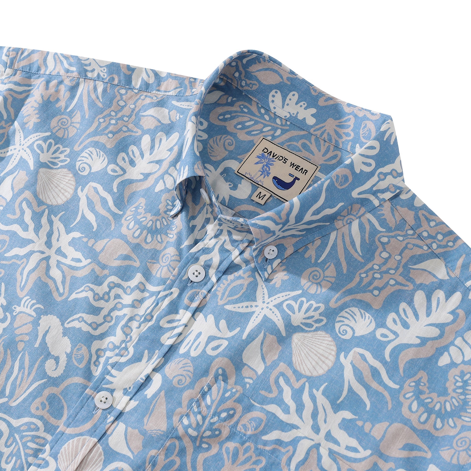 Cotton Hawaiian Shirts Australia for Men Oceanic Silhouette Print 100% Cotton Short-Sleeved - Blue