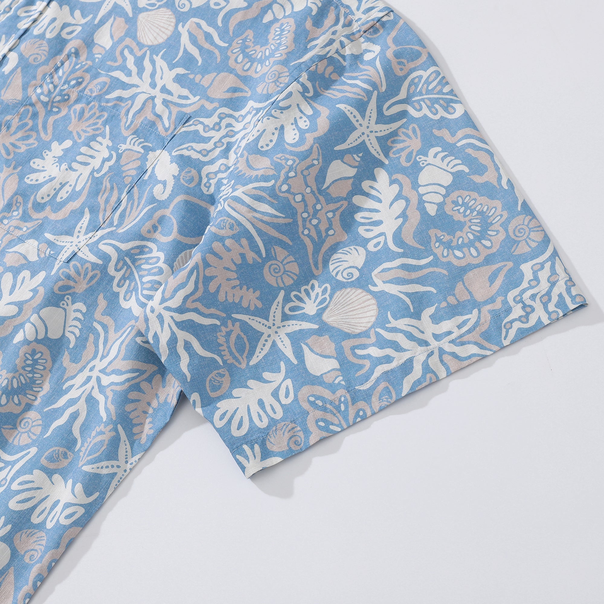Cotton Hawaiian Shirts Australia for Men Oceanic Silhouette Print 100% Cotton Short-Sleeved - Blue