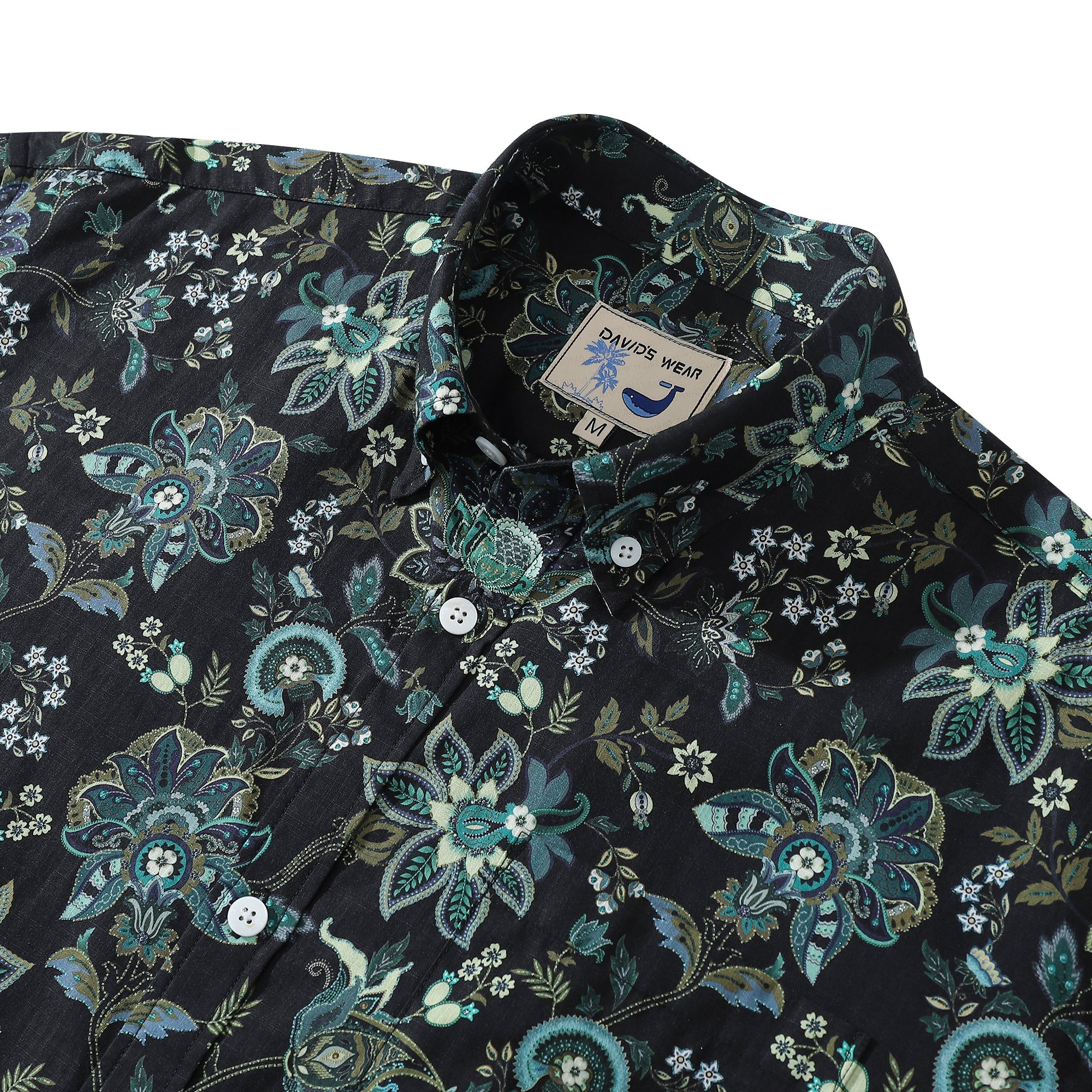 Hawaiian Shirt For Men Black Fantasy Flowers Print Short Sleeve Cotton Button Down