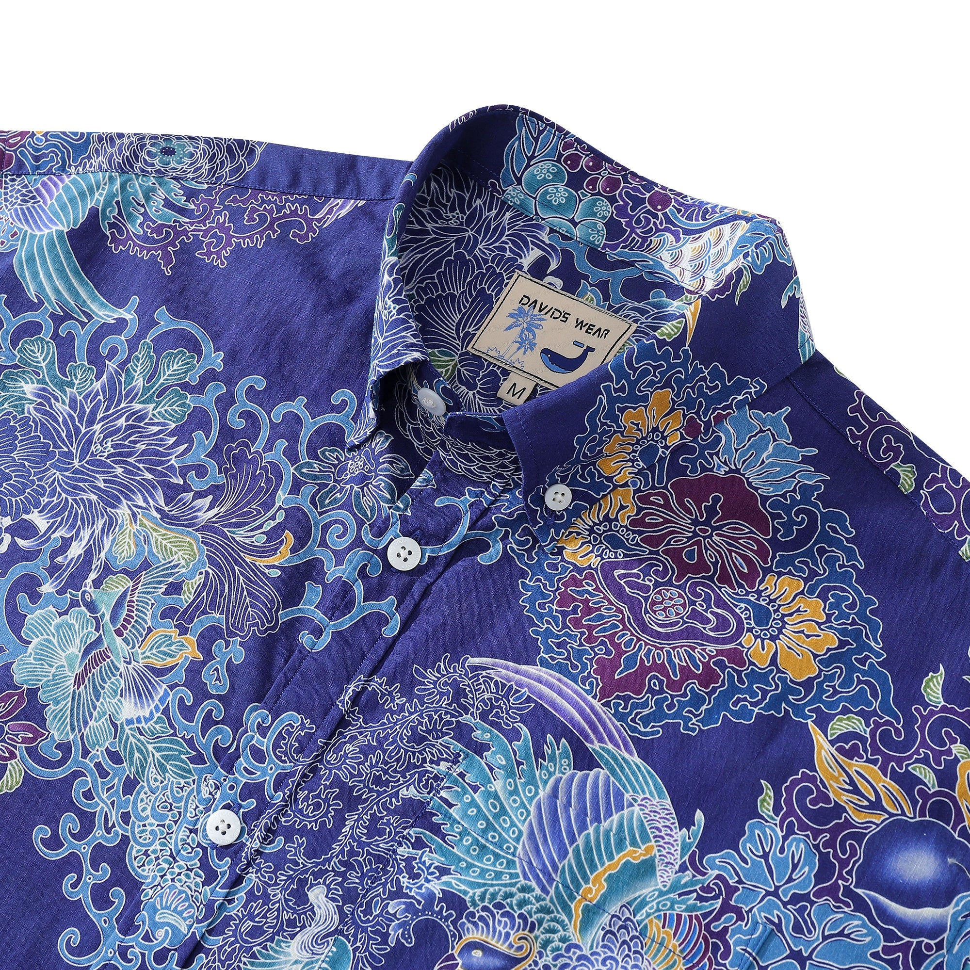 Hawaiian Shirts For Men Phoenix Picture Print Shirt 100% Cotton - Blue