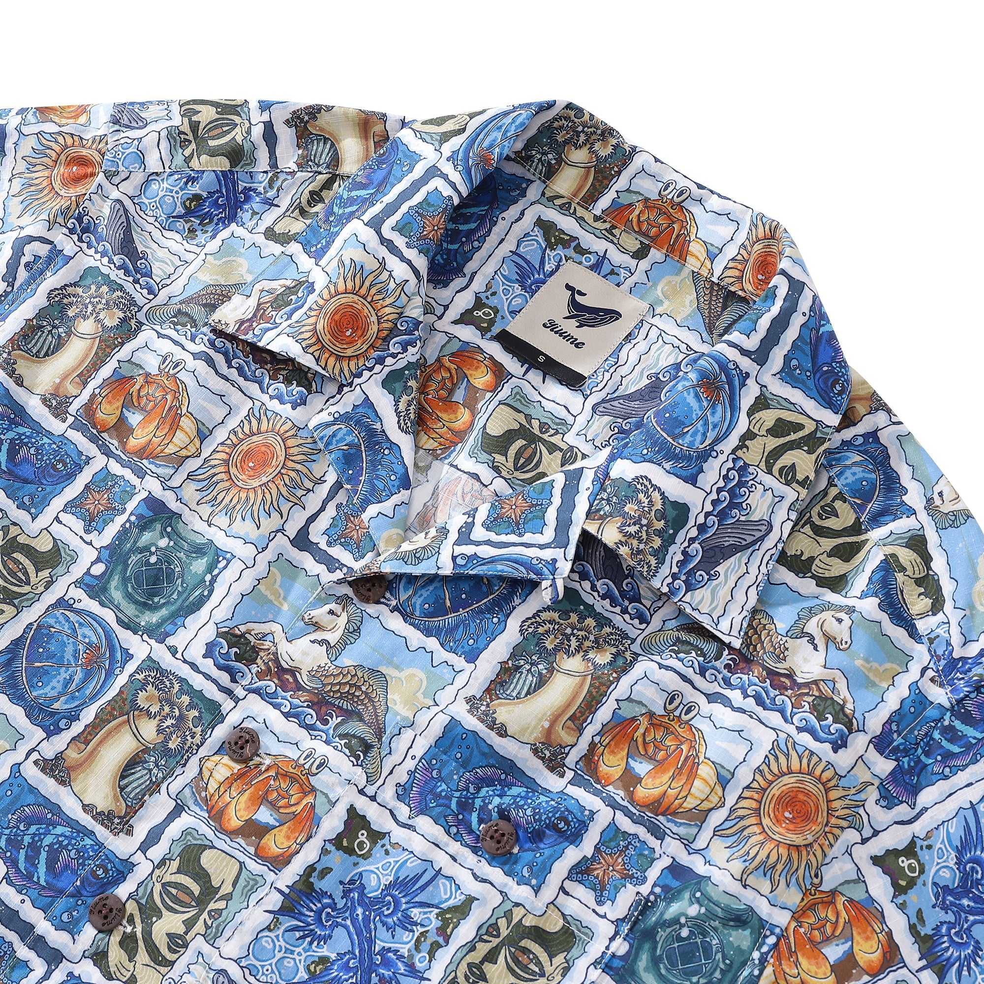 Hawaiian Shirt For Men Poseidon's Treasures Shirt Camp Collar 100% Cotton