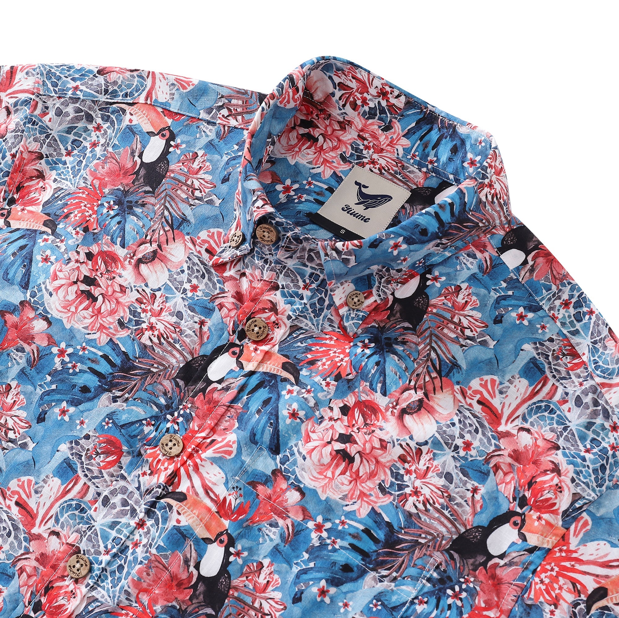 Men's Hawaiian Shirt Exotic Toucan Print By Maya Fatha Cotton Button-down Short Sleeve Aloha Shirt