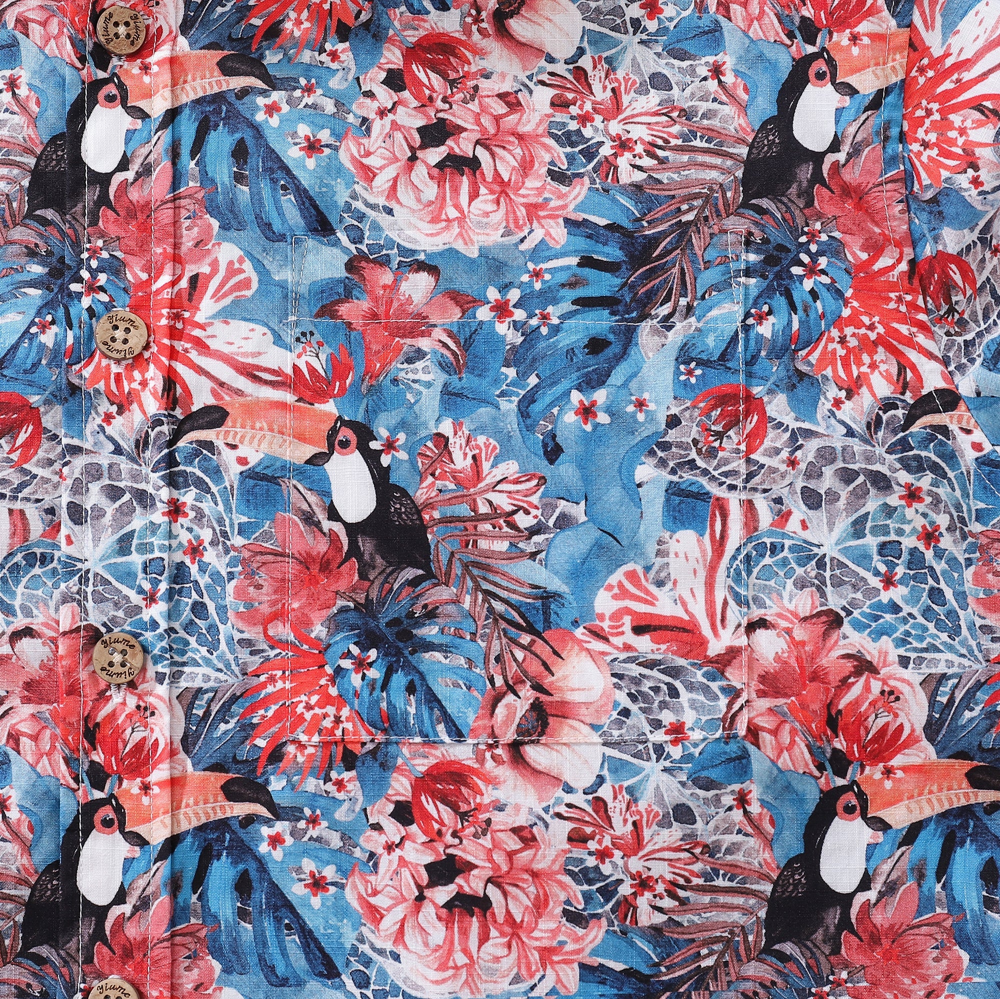 Men's Hawaiian Shirt Exotic Toucan Print By Maya Fatha Cotton Button-down Short Sleeve Aloha Shirt